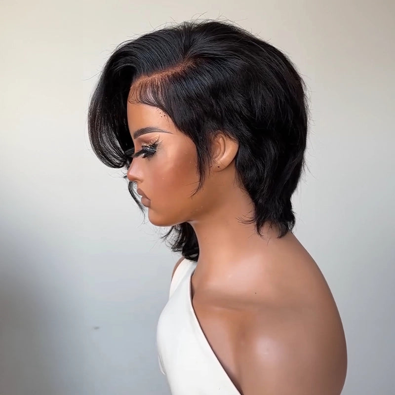 Full Lace Short Asymmetrical Side Part Style Half Pixie Wig