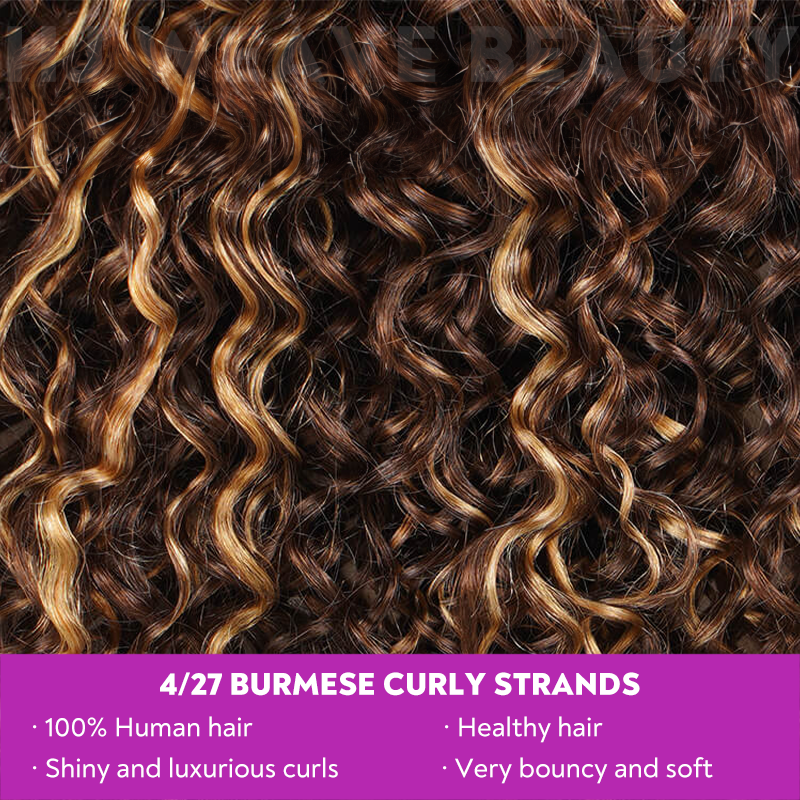 Burmese Curly Hair Extensions Highlight Color 100% Natural Unprocessed Raw Weave
