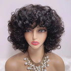 Fluffy Glueless Bob Curly Highlight Brown Human Hair Wig
