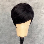 Short Layered Glueless Pixie Wig with Asymmetrical Side Bangs