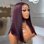 Silky Glueless Dark Purple Color 5x5 Bleached Knots Bob Wig Straight Human Hair