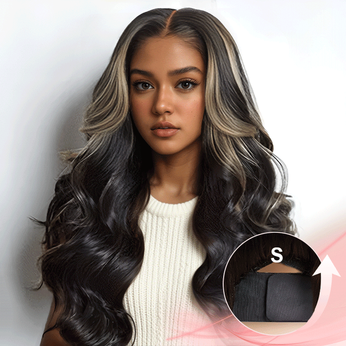 5x5 Glueless Knotless Blonde Highlight Body Wave Wig With Adjustable Cap