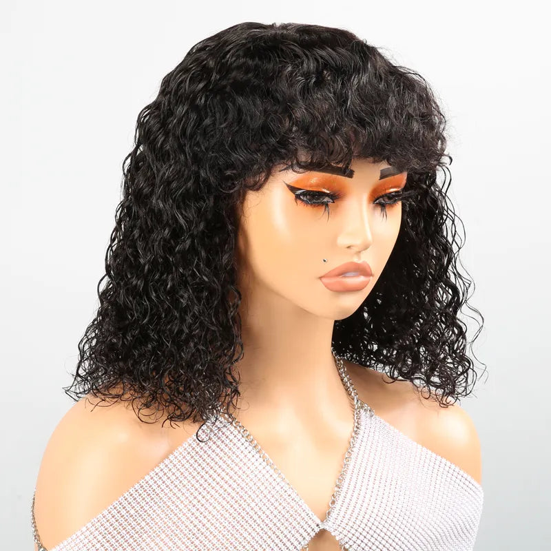 Voluminous Glueless Bob Curly With Bangs 3s Wear Go Wig 