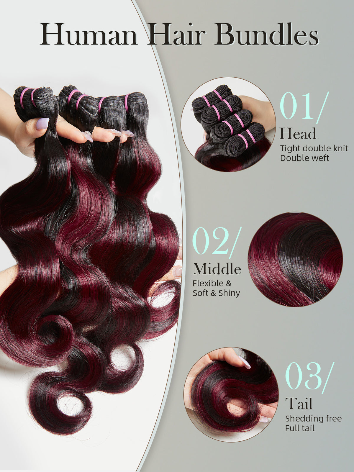 #30 Color Encaje transparente 5 × 5 Peluca de cabello ondulado frontal del cuerpo 250% Densidad (3 paquetes + 1 cierre)
