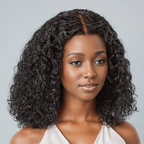 black woman wear 9x6 Glueless Bob Pre-bleached Knots Curly Wig For Beginners