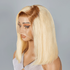 13x4 C Part Brown Blend Blonde Lace Frontal Human Hair Bob Wig