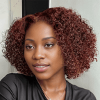 black woman wear 9x6 Glueless Dark Reddish Brown Bob Curly Wig