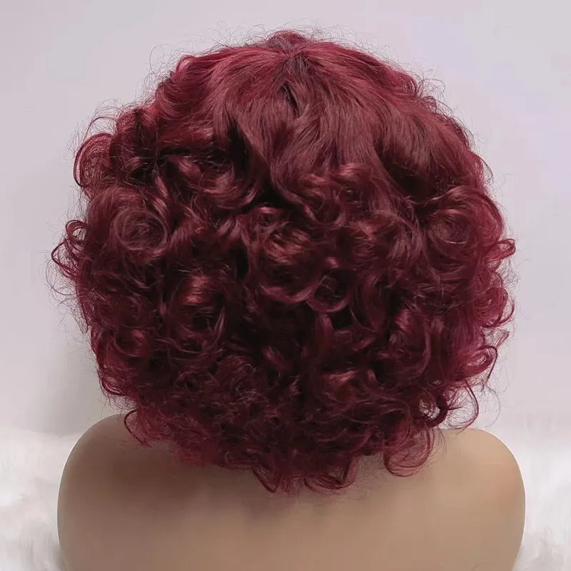 Fluffy Glueless Bob Curly Highlight Brown Human Hair Wig