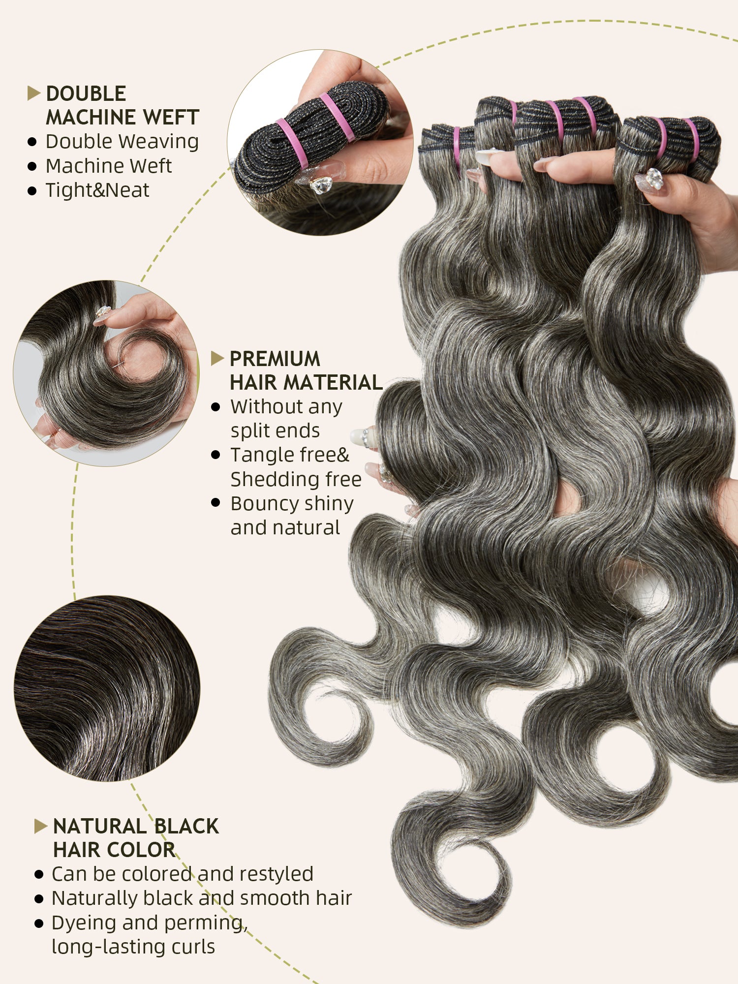 Salt&Pepper Body Wave HJ Weave Beauty 7A Peruvian Virgin Hair
