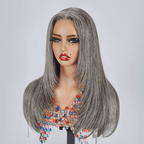 7x5 Glueless Sleek Salt & Pepper Color Straight Wig