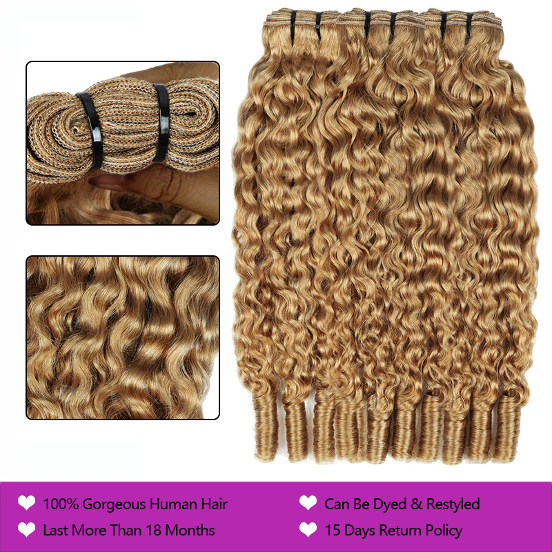 Burmese Curly Hair Extensions Honey Blonde Color 100% Natural Unprocessed Raw Weave