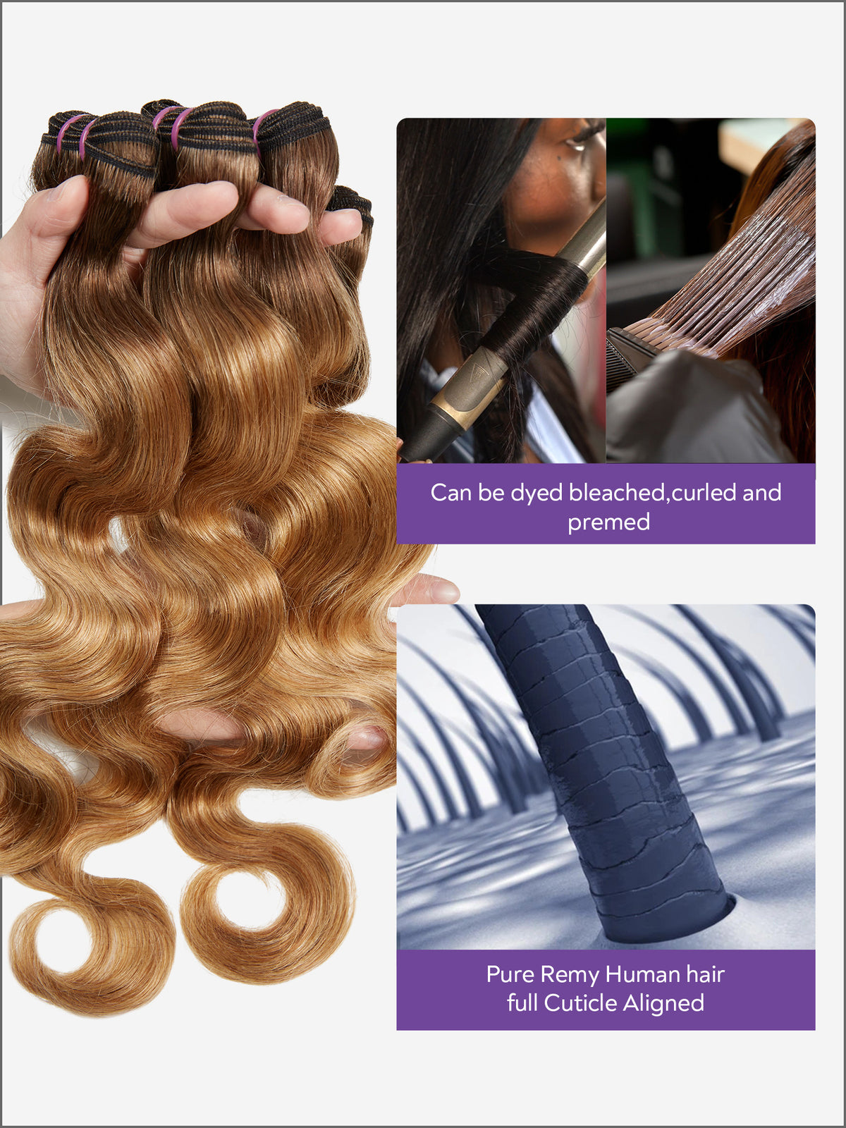 T4-27 Body Wave Bundles Virgin Brazilian Human Hair Extensions