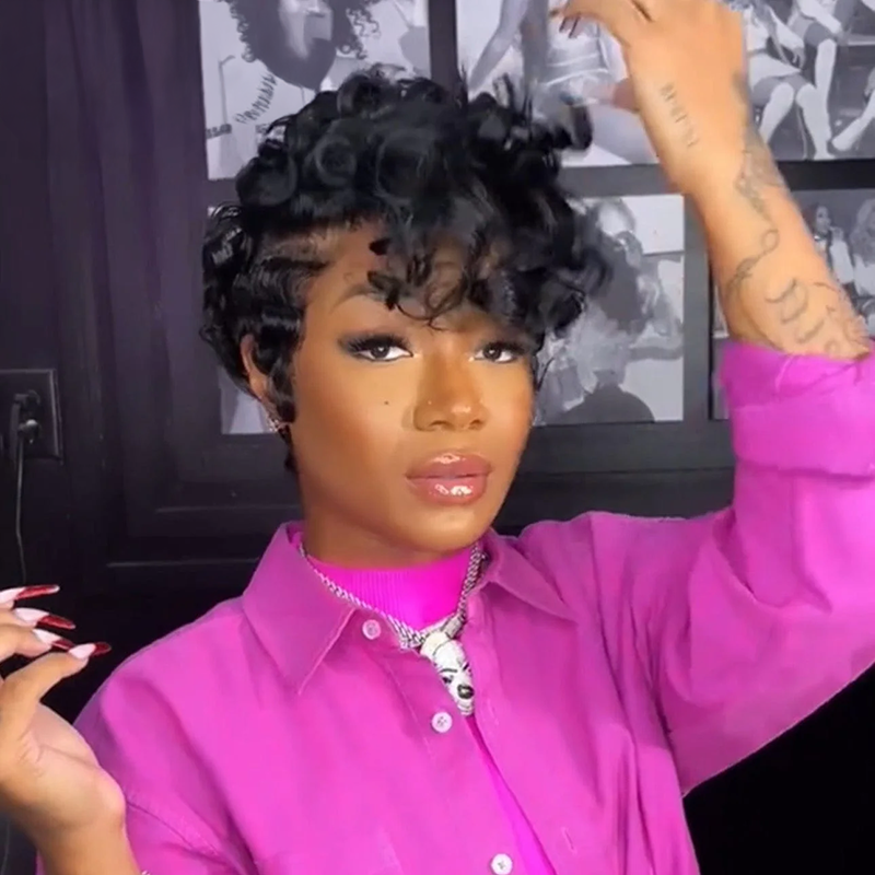 Chic Mature Boss Full Transparent Lace Short Curly Wig