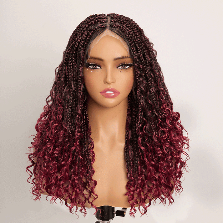 Bohemian Full Lace Braided Wig 99J Ombre with Baby Hair Synthetic 300% Density