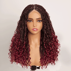 Bohemian Full Lace Braided Wig 99J Ombre with Baby Hair Synthetic 300% Density