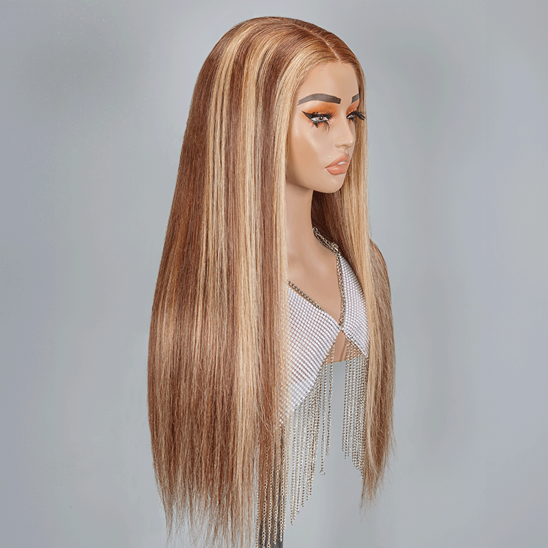 9x6 Glueless Blonde Highlight Wig Straight Human Hair
