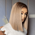 Easy to Wear 3 Seconds Glueless Milk Tea Gray Color 13x4 Straight Bob Wig