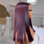 Silky Glueless Dark Purple Color 5x5 Bleached Knots Bob Wig Straight Human Hair