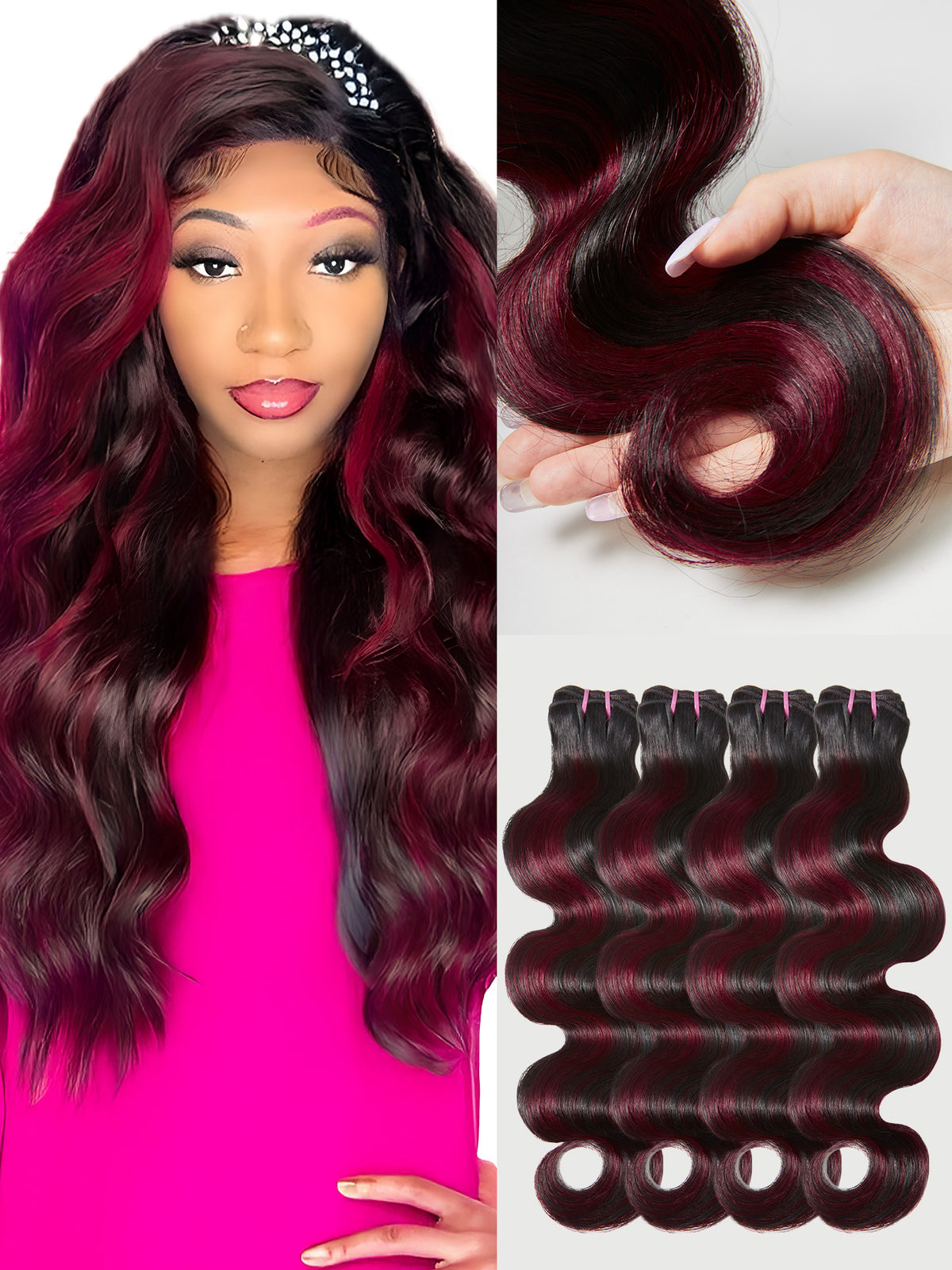 #30 Color Encaje transparente 5 × 5 Peluca de cabello ondulado frontal del cuerpo 250% Densidad (3 paquetes + 1 cierre)