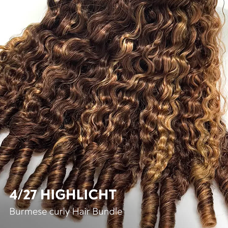 Burmese Curly Hair Extensions Highlight Color 100% Natural Unprocessed Raw Weave