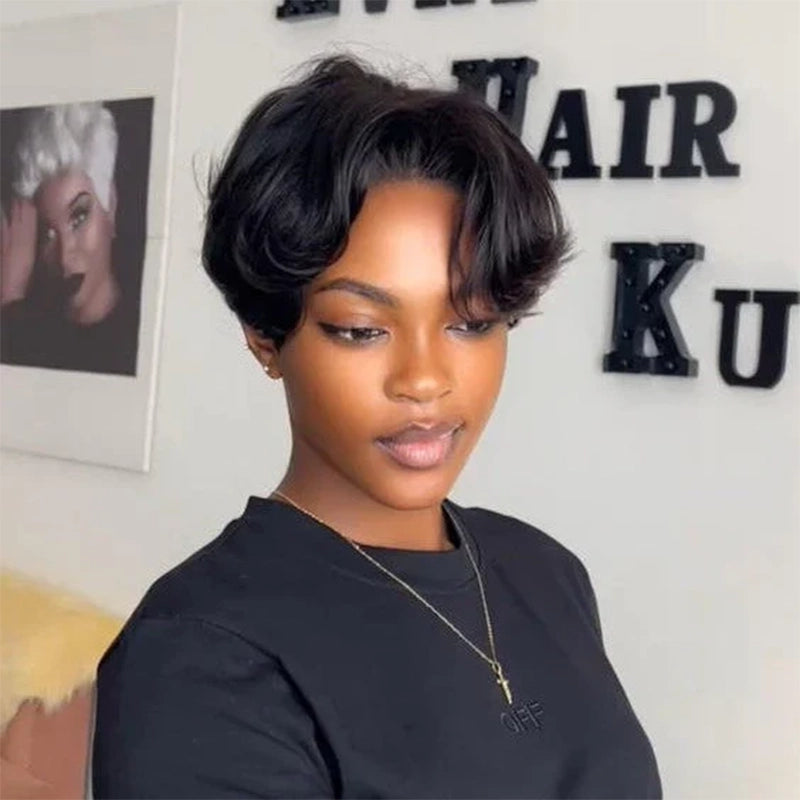 Put On And Go Mid Part 90s Layered Pixie Cut Wig With Bangs