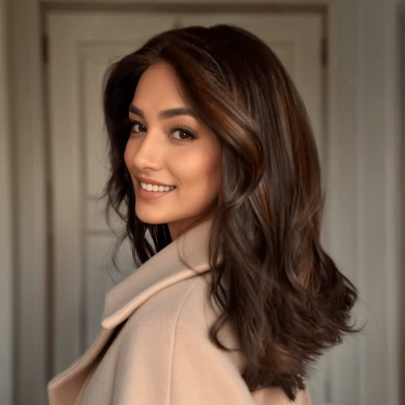 Elegant Fluffy 13x4 Glueless Brown Highlight Color Wavy Wig 100% Human Hair