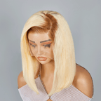 13x4 C Part Brown Blend Blonde Lace Frontal Human Hair Bob Wig