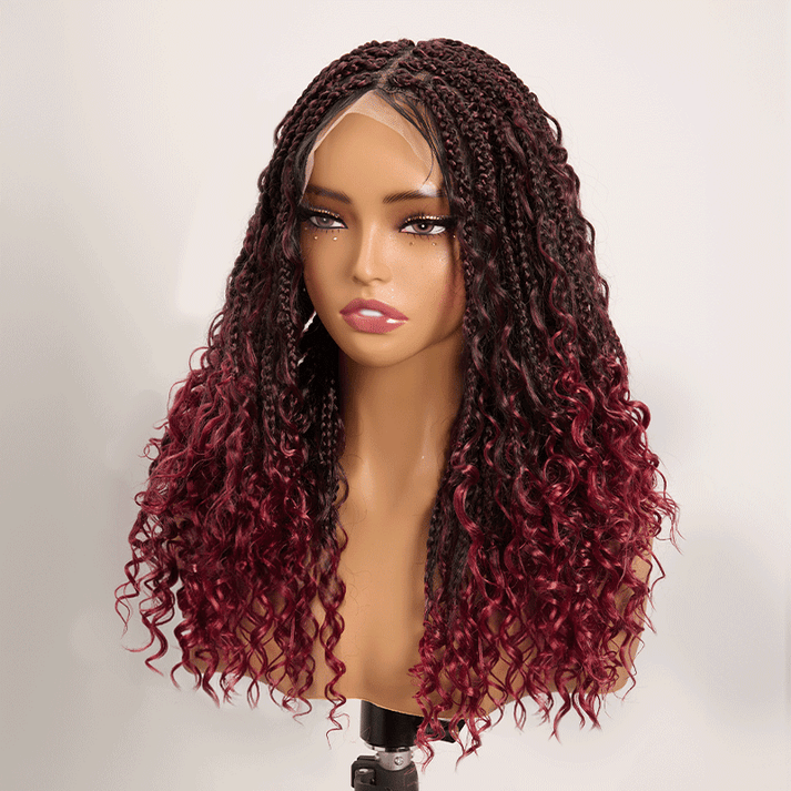 Bohemian Full Lace Braided Wig 99J Ombre with Baby Hair Synthetic 300% Density