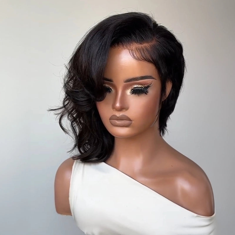 Full Lace Short Asymmetrical Side Part Style Half Pixie Wig
