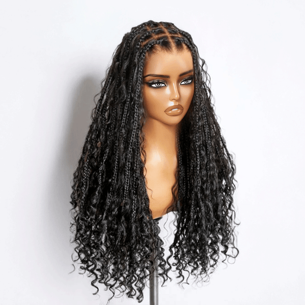36 Inch Chocolate Brown Bohemian Braided Full Lace Wig With Baby Hair Premium Synthetic 300% Density