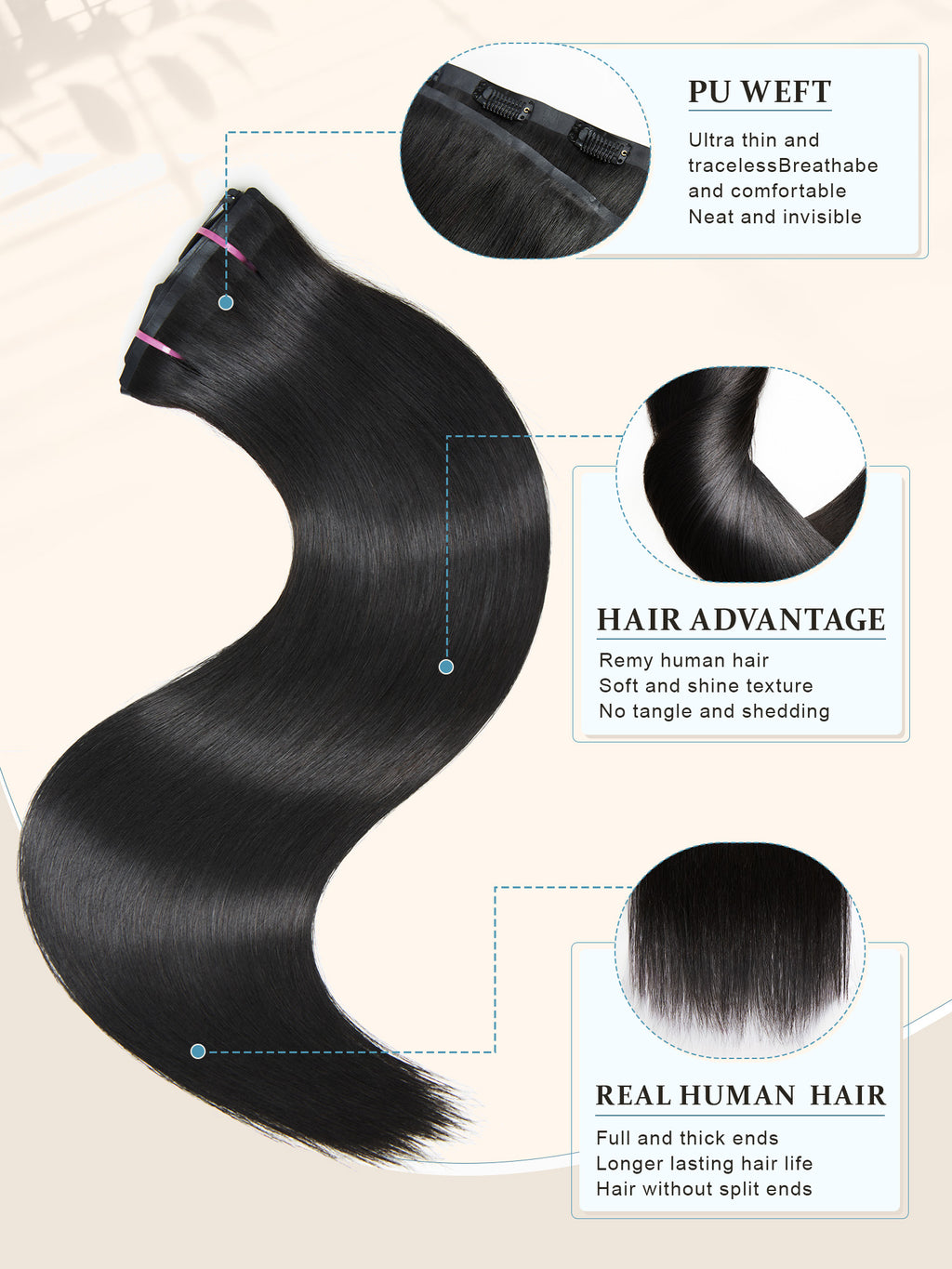 Clip in Hair Extensions Real Human Hair Remy Human Hair 125g 9Pcs Natural Black