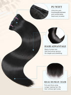 Clip in Hair Extensions Real Human Hair Remy Human Hair 125g 9Pcs Natural Black