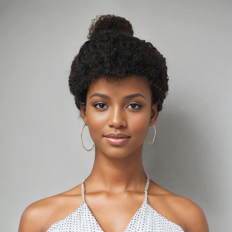 black woman wear 13x4 Glueless Kinky Edges Wig Kinky Curly Frontal Wig 2 Styles