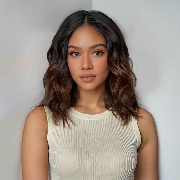 Gorgeous Glueless Brown Ombre Bob Wear Go 5x5 Wavy Wig 100% Human Hair
