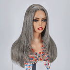 7x5 Glueless Sleek Salt & Pepper Color Straight Wig