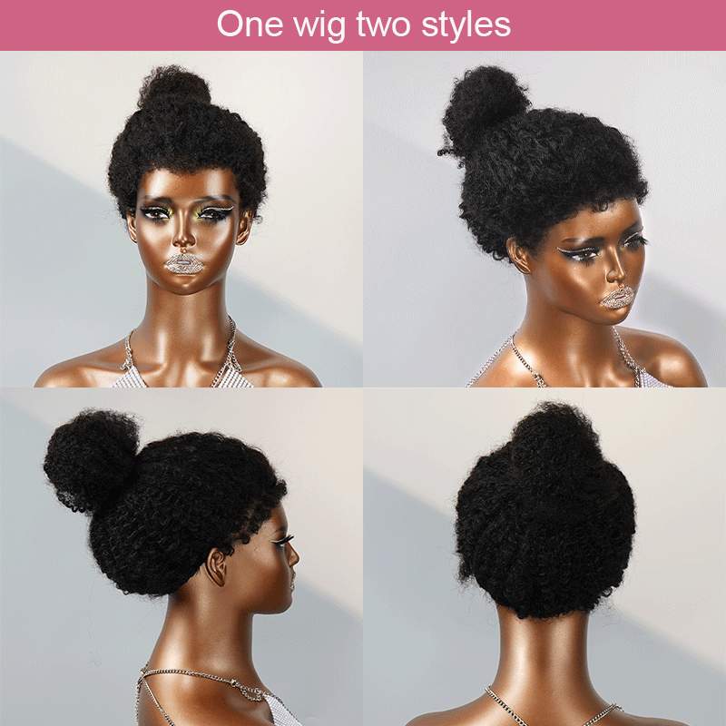 13x4 Glueless Kinky Edges Wig Kinky Curly Frontal Wig 2 Styles