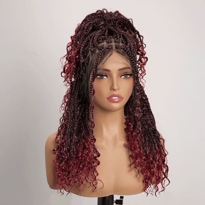 Bohemian Full Lace Braided Wig 99J Ombre with Baby Hair Synthetic 300% Density