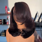 Glueless 13x4 Side Part Layered Black/Brown Wavy Mid-Length Wig