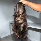 Luxury 13x4 Glueless Layered Highlight Wavy Wig Human Hair Wear Go 250% Density