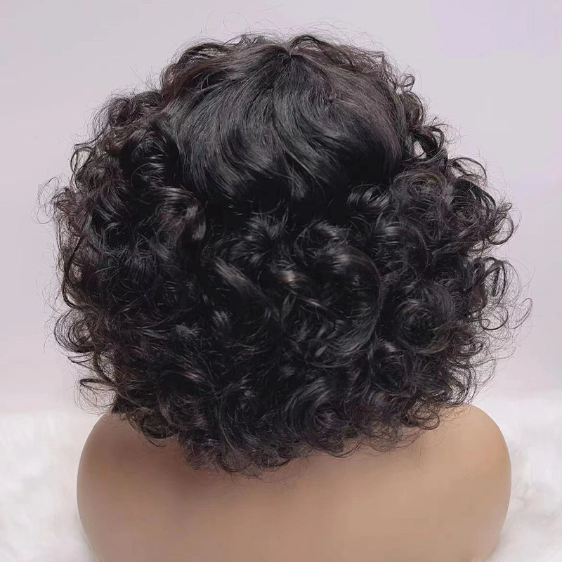Fluffy Glueless Bob Curly Highlight Brown Human Hair Wig