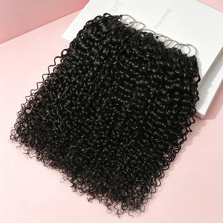 Natural Black Kinky Curly Crochet Hair Extensions Silky Feathered Effect Tangle Free
