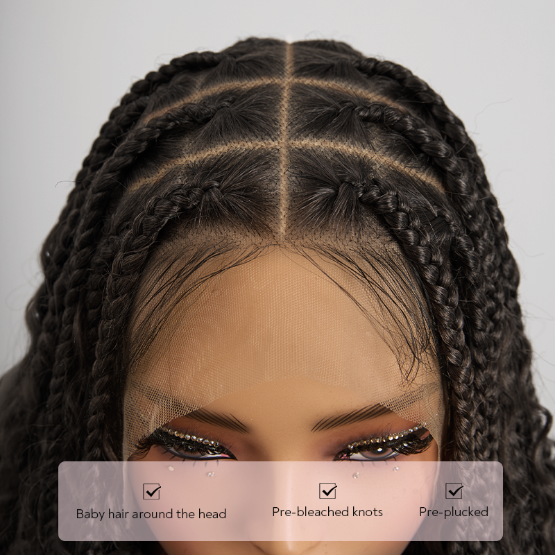 Bohemian Full Lace Braided Wig Honey Blonde Ombre with Baby Hair Synthetic 300% Density