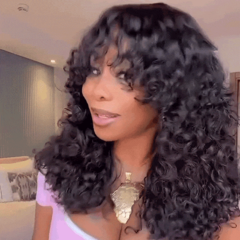 Glueless Beginner-Friendly 4x4 Wear Go Bangs Bob Curly Wig 250% Density