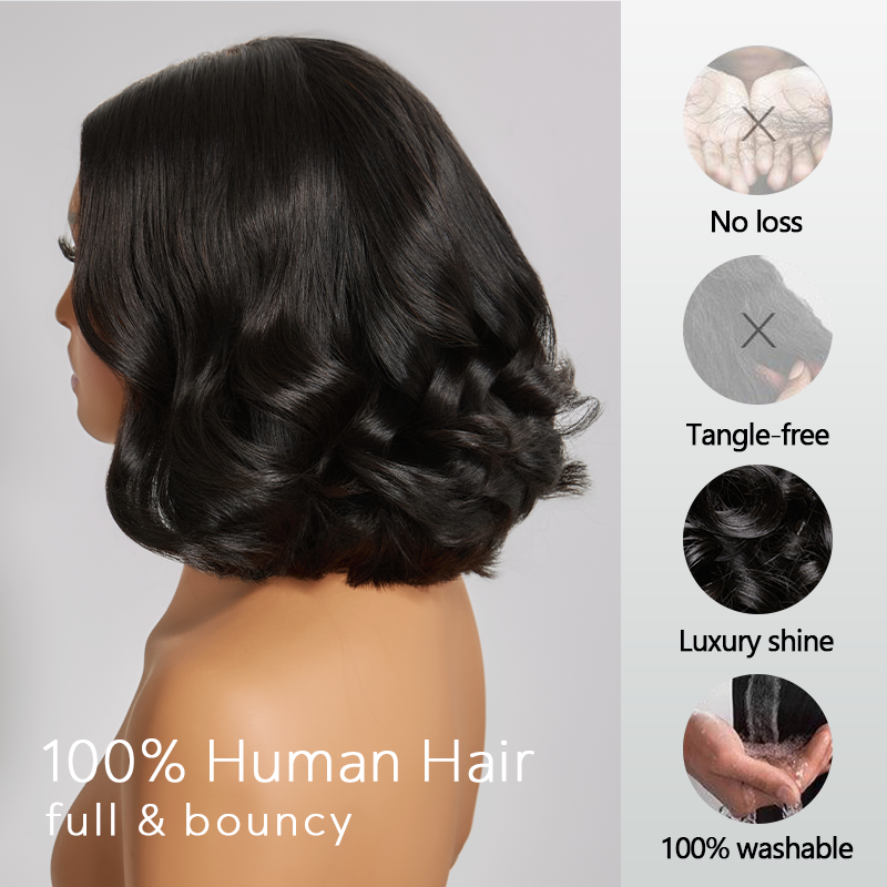 Natural Style Glueless Bob Wear Go 4x4 Wavy Wig 100% Human Hair