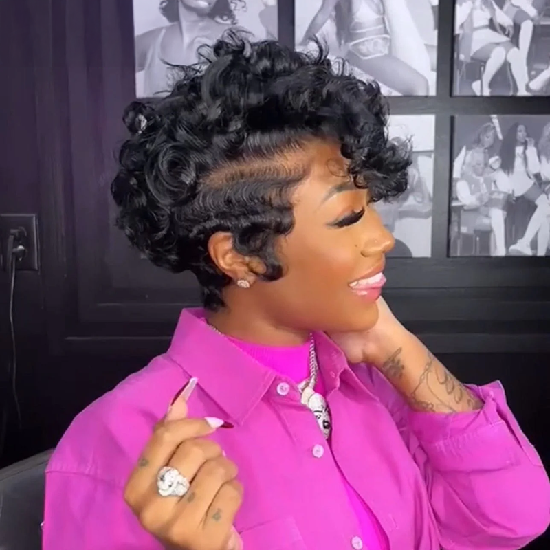 Chic Mature Boss Full Transparent Lace Short Curly Wig