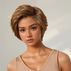 Glueless Layered Tangle Free Honey Blonde Color 7x4 Pixie Cut Wig