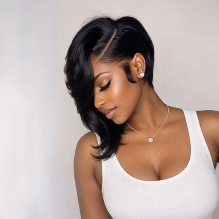 Full Lace Short Asymmetrical Side Part Style Half Pixie Wig