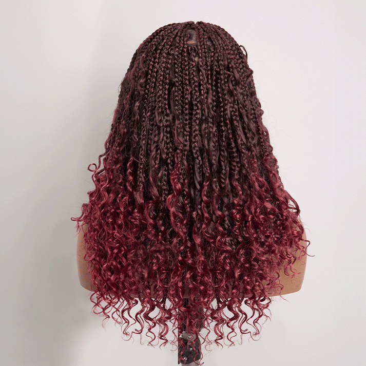 Bohemian Full Lace Braided Wig 99J Ombre with Baby Hair Synthetic 300% Density