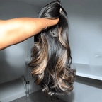 Luxury 13x4 Glueless Layered Highlight Wavy Wig Human Hair Wear Go 250% Density