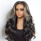5x5 Glueless Knotless Blonde Highlight Body Wave Wig With Adjustable Cap